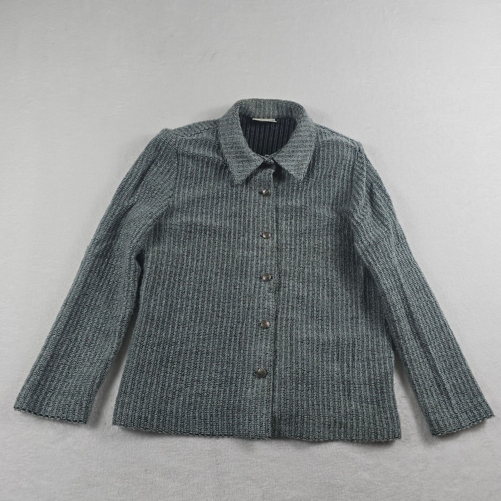 Alfred Dunner Vintage Gray Ribbed Knit Button Front Cardigan Jacket Size 14 USA